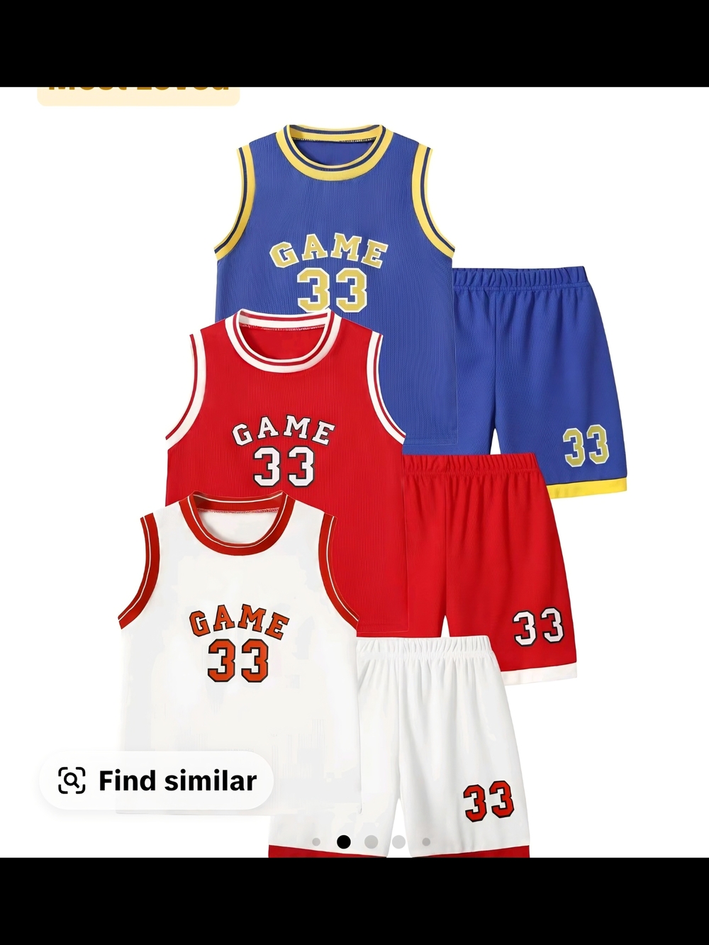 Kids' 3-Pack 'Game 33' Basketball Tank & Shorts Set - Blue / Red / White